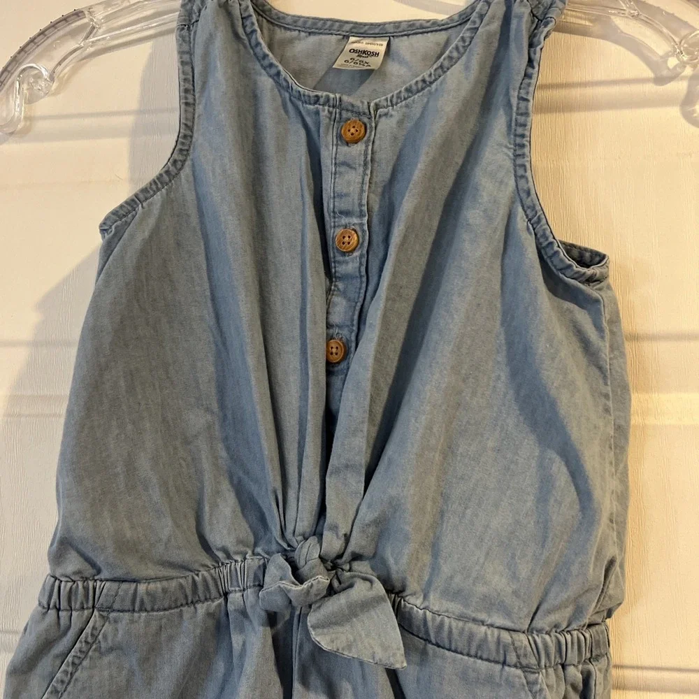 Girls OshKosh B'gosh‎ Blue Denim Romper 6-6x -6 1/2 Button -Elastic Waist